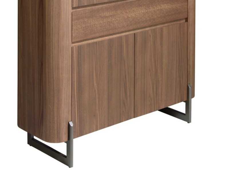 Buffet haut / vitrine aveugle en noyer avec pieds en inox - SYMI