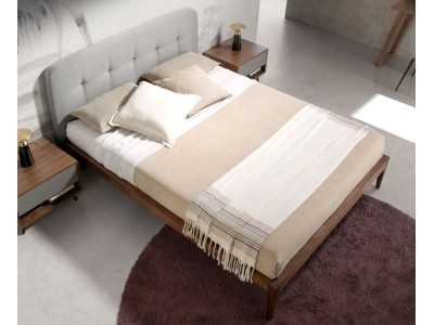 Walnut bed with capitonne upholstered headboard - UCLÉS Walnut bed with capitonne upholstered headboard - UCLÉS