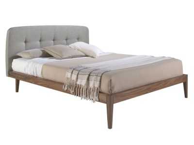 Walnut bed with capitonne upholstered headboard - UCLÉS Walnut bed with capitonne upholstered headboard - UCLÉS