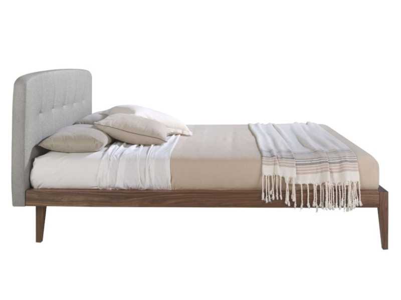 Walnut bed with capitonne upholstered headboard - UCLÉS
