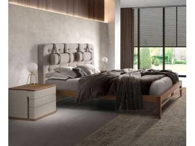 Complete bed with upholstered headboard and walnut base - COSIMA Complete bed with upholstered headboard and walnut base - COSIMA