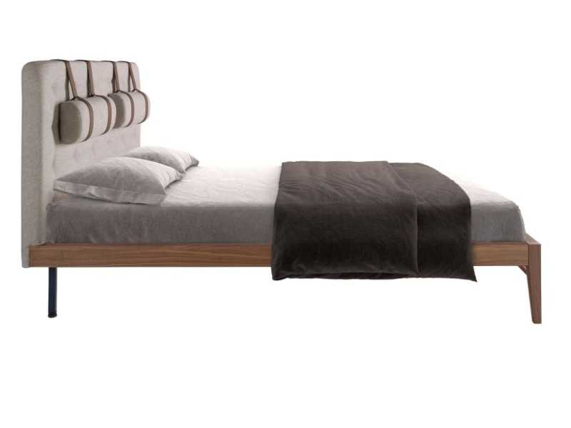 Cama completa de diseño con cabecero tapizado y base de nogal - COSIMA