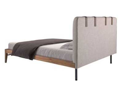 Lit complet avec tête de lit tapissé et base en noyer - COSIMA Lit complet avec tête de lit tapissé et base en noyer - COSIMA