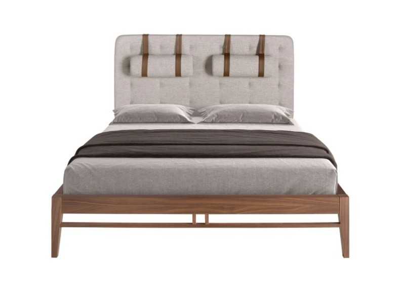 Cama completa de diseño con cabecero tapizado y base de nogal - COSIMA