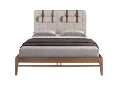 Complete bed with upholstered headboard and walnut base - COSIMA Complete bed with upholstered headboard and walnut base - COSIMA