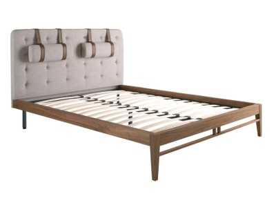 Complete bed with upholstered headboard and walnut base - COSIMA Complete bed with upholstered headboard and walnut base - COSIMA