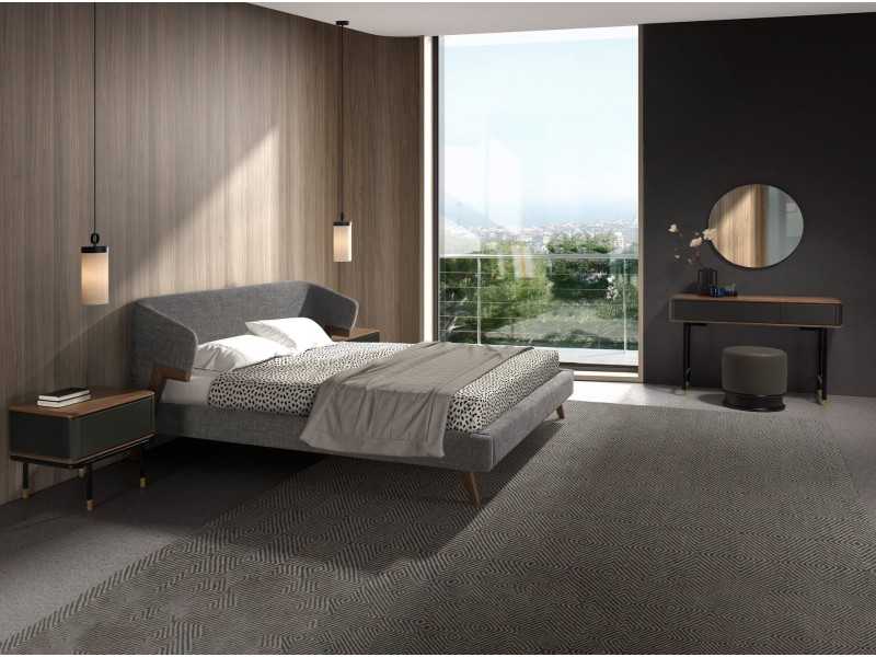 Upholstered designer bed with walnut structure - ANEESA