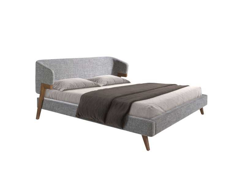 Cama de diseño tapizada y estructura en nogal - ANEESA