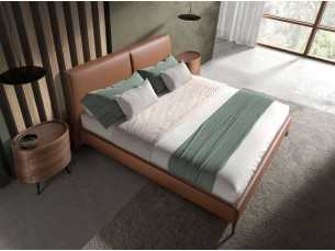 Complete designer bed upholstered in faux leather and stainless steel legs - SAVINA 2