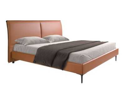 Cama completa de diseño tapizada en piel sintética y patas en acero inoxidable - SAVINA