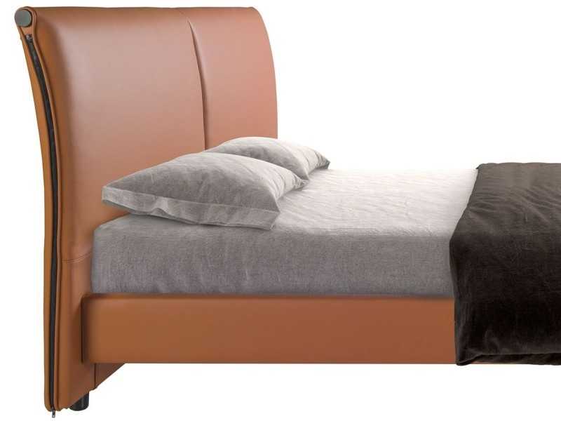 Cama completa de diseño tapizada en piel sintética y patas en acero inoxidable - SAVINA