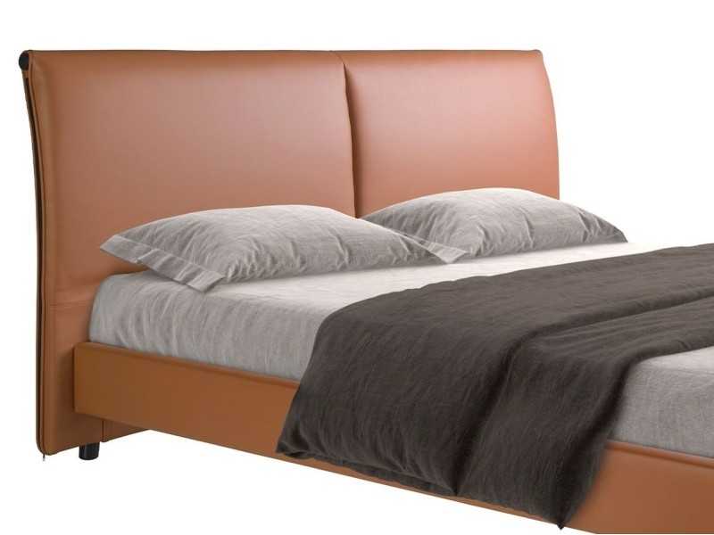 Complete designer bed upholstered in faux leather and stainless steel legs - SAVINA