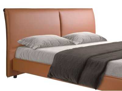 Complete designer bed upholstered in faux leather and stainless steel legs - SAVINA