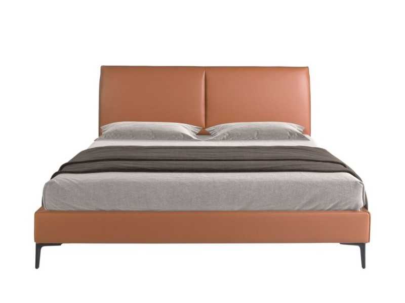 Complete designer bed upholstered in faux leather and stainless steel legs - SAVINA