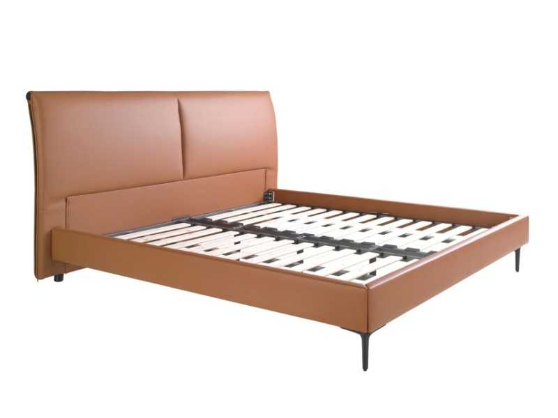 Lit double design tapissé de cuir synthétique et pieds en acier inoxydable - SAVINA