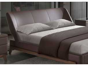 Complete designer bed upholstered in synthetic leather with walnut base - FLOWN 2