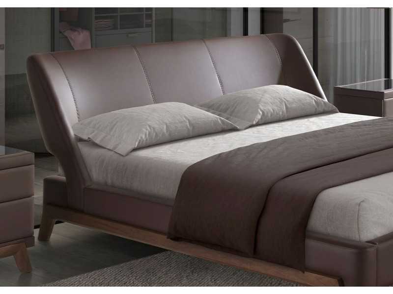 Cama completa de diseño tapizada en polipiel con base en nogal - FLOWN