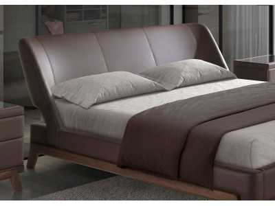 Cama completa de diseño tapizada en polipiel con base en nogal - FLOWN