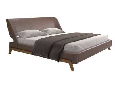 Cama completa de diseño tapizada en polipiel con base en nogal - FLOWN