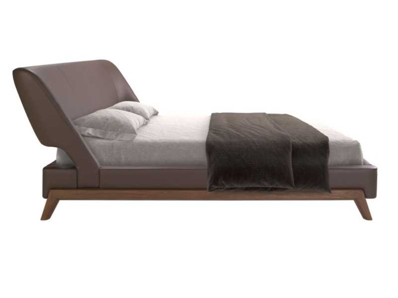 Lit design complet tapissé en simili cuir avec piètement en noyer - FLOWN