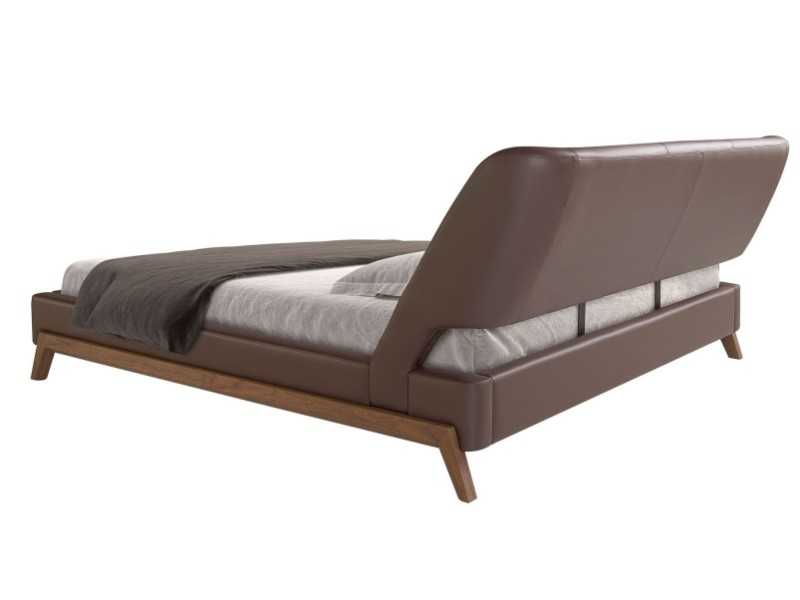Lit design complet tapissé en simili cuir avec piètement en noyer - FLOWN