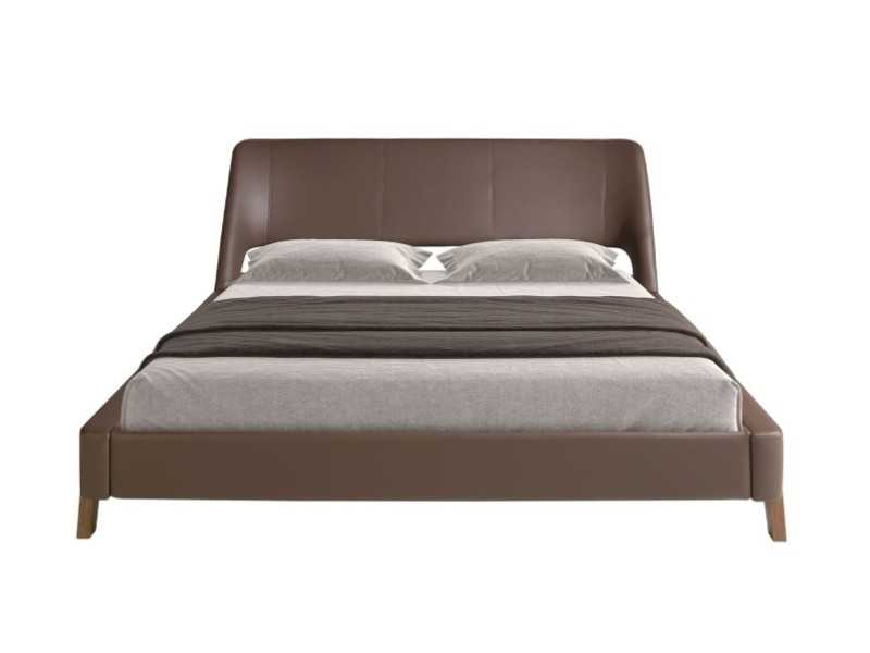 Complete designer bed upholstered in synthetic leather with walnut base - FLOWN