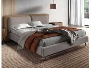 Lit double design tapissé de cuir synthétique et tissu - SYMI