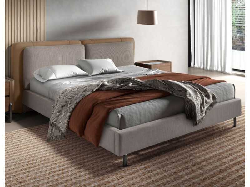 Complete designer bed upholstered in faux leather and fabric - SYMI