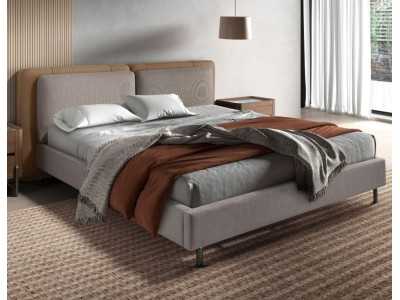 Lit double design tapissé de cuir synthétique et tissu - SYMI