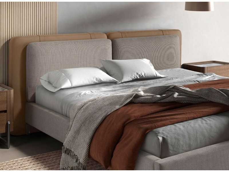 Cama completa de diseño tapizada en piel sintética y tela - SYMI