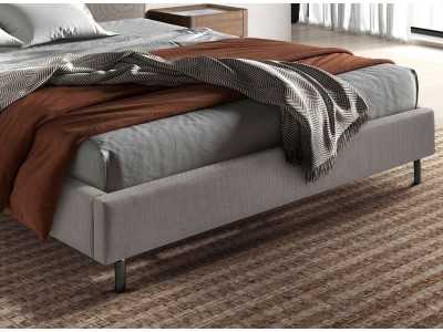 Lit double design tapissé de cuir synthétique et tissu - SYMI