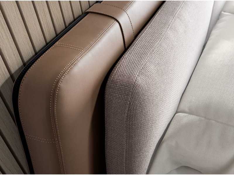 Complete designer bed upholstered in faux leather and fabric - SYMI