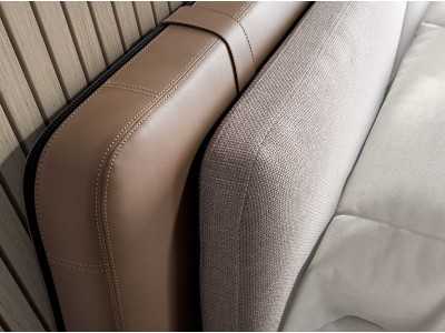 Lit double design tapissé de cuir synthétique et tissu - SYMI