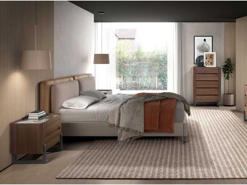 Cama completa de diseño tapizada en piel sintética y tela - SYMI