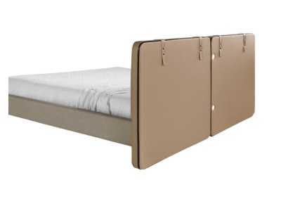 Lit double design tapissé de cuir synthétique et tissu - SYMI