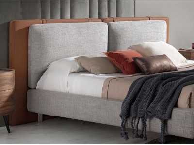 Lit double design tapissé de cuir synthétique et tissu - PIA