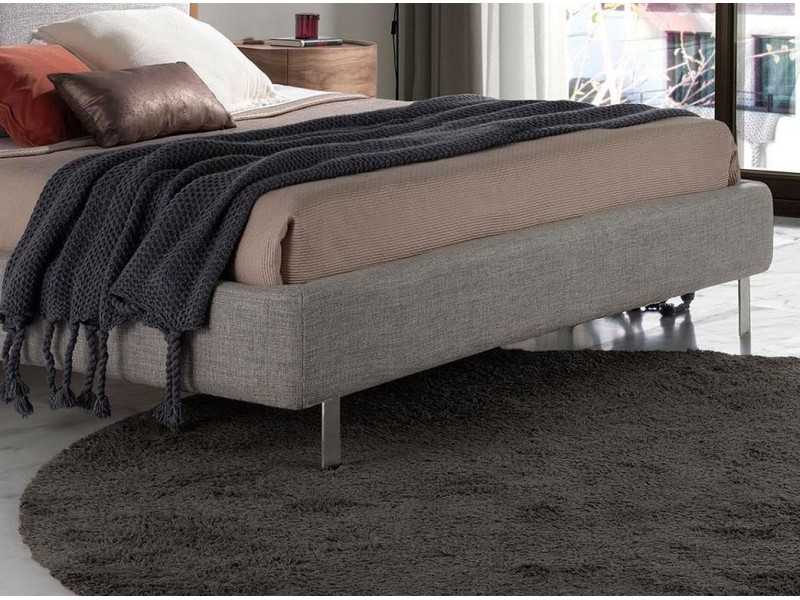 Lit double design tapissé de cuir synthétique et tissu - PIA