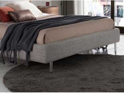 Lit double design tapissé de cuir synthétique et tissu - PIA