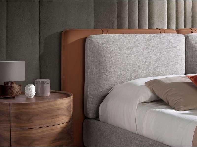 Lit double design tapissé de cuir synthétique et tissu - PIA