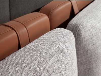 Lit double design tapissé de cuir synthétique et tissu - PIA