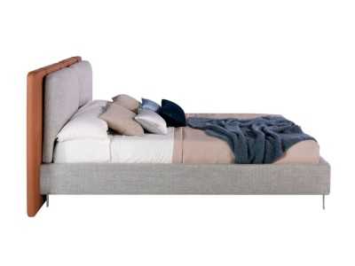 Lit double design tapissé de cuir synthétique et tissu - PIA