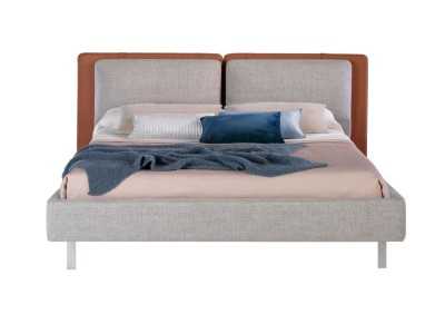 Lit double design tapissé de cuir synthétique et tissu - PIA