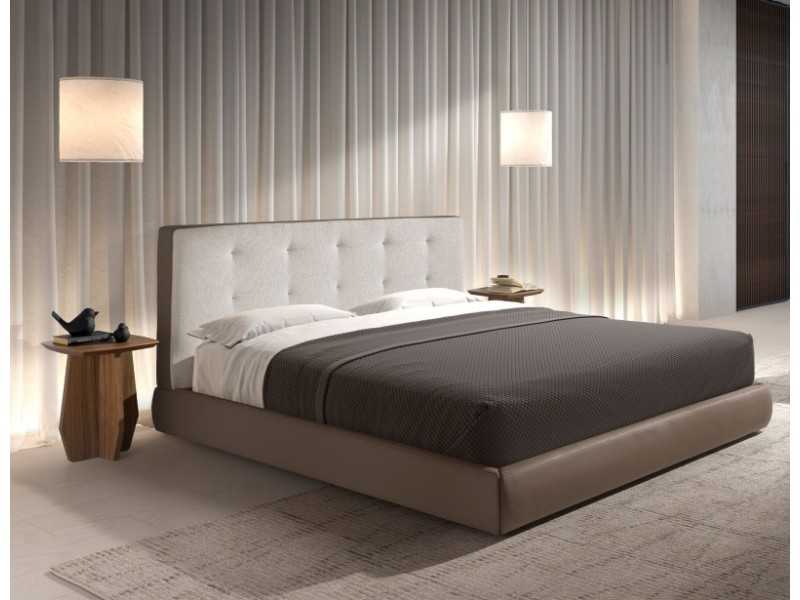 Complete designer bed upholstered in faux leather and fabric - ALACANT