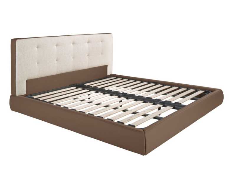 Complete designer bed upholstered in faux leather and fabric - ALACANT