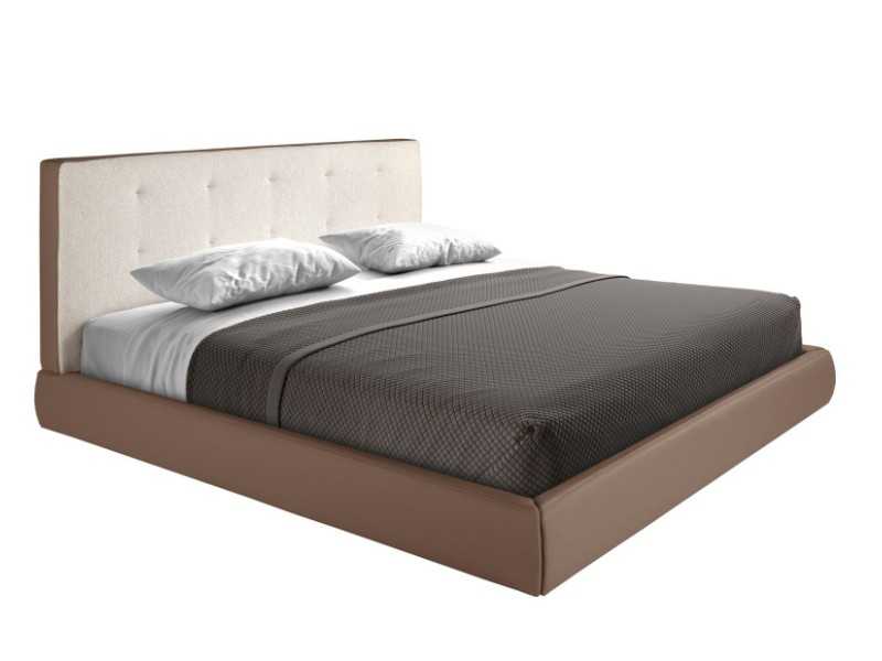 Lit double design tapissé de cuir synthétique et tissu - ALACANT