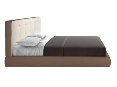 Complete designer bed upholstered in faux leather and fabric - ALACANT Complete designer bed upholstered in faux leather and fabric - ALACANT
