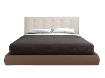 Complete designer bed upholstered in faux leather and fabric - ALACANT Complete designer bed upholstered in faux leather and fabric - ALACANT