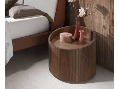 Round 1-drawer walnut corner table - RONDO Round 1-drawer walnut corner table - RONDO