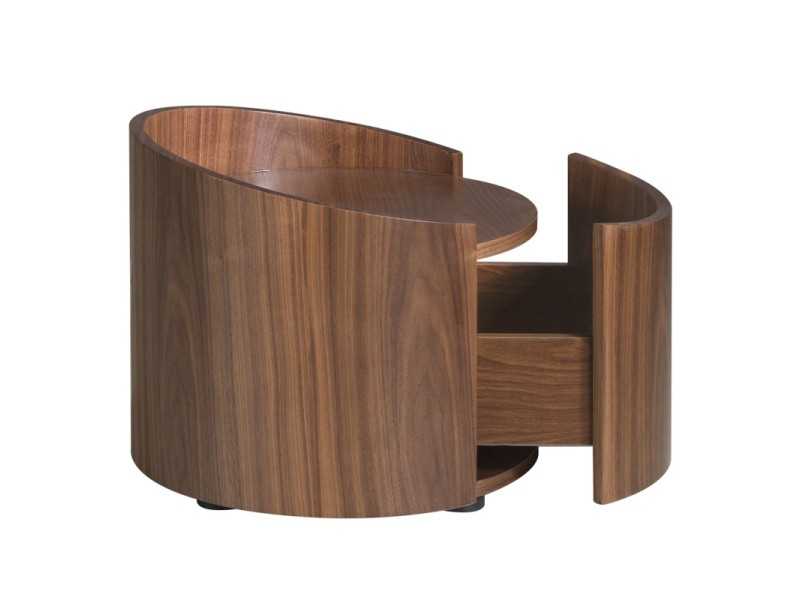 Mesita de rincón redonda de 1 cajón en nogal - RONDO