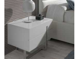 Table de chevet laquée blanche et structure piètement en acier inoxydable - ROSE